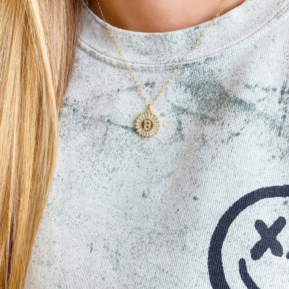 White CZ Initial Gold Plated Necklace 14K - Picture 2 of 2